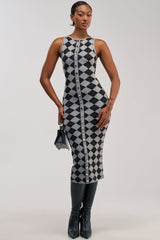 CLASSY BITCH KNIT ARGYLE SWEATER DRESS