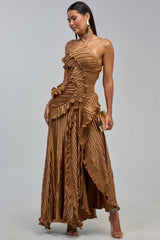 CELESTE RUFFLE MAXI DRESS IN BRONZE