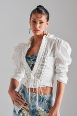 DAKOTA LACE UP BUTTON DOWN BLOUSE