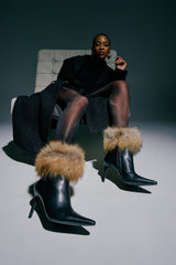 AZALEA WANG BARLEY BLACK FUR CUFFED BOOTIE