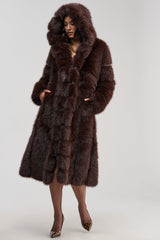 BERLIN HOODED FAUX FUR IN BROWN