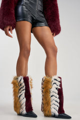 AZALEA WANG BRIASH BURGUNDY MULTI FUR WEDGE BOOTIE