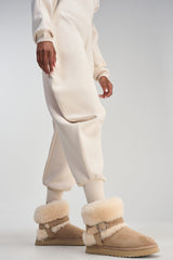 AZALEA WANG BRILLE TAUPE SHERLING FLAT BOOTIE