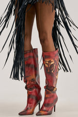 AKIRA GOLD CAELIX TIGER PRINTED STILETTO BOOT