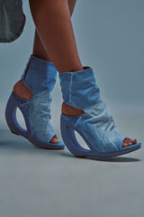 AZALEA WANG CIRCOS LIGHT DENIM WEDGE BOOTIE