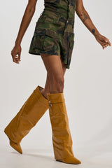AZALEA WANG ENZO MUSTARD CROC SHARK BOOT