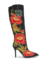 AZALEA WANG HAWN BLACK MULTI FLORAL EMBROIDERED STILETTO BOOT