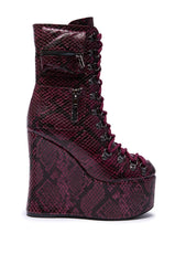 AZALEA WANG KAPULE BURGUNDY SNAKE PLATFORM BOOTIE