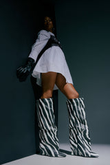AZALEA WANG KENYA ZEBRA KNEE HIGH WEDGE BOOT