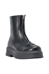 AZALEA WANG LATOYA BLACK PU ZIPPER EMBELLISHED COMBAT BOOTIE