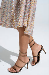 AKIRA LOWRI BROWN SNAKE SPIRAL STILETTO SANDAL