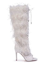 AKIRA GOLD LUMIELLE WHITE FEATHER STILETTO BOOT