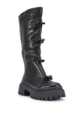 AZALEA WANG MARGUERITE BLACK PU COMBAT BOOT