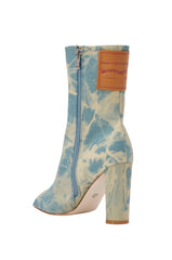 AKIRA GOLD MARKET DENIM BLOCK OPEN TOE BOOTIE