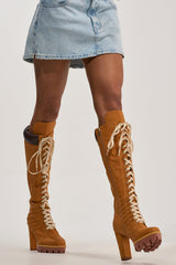 AKIRA GOLD MIRETH TAN BLOCK KNEE HIGH BOOT