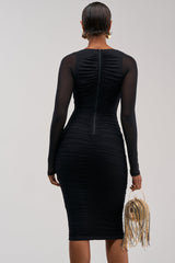 ALL EYES ON ME MESH MIDI DRESS IN BLACK