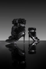 AKIRA GOLD SORAYA BLACK FUR STILETTO BOOT