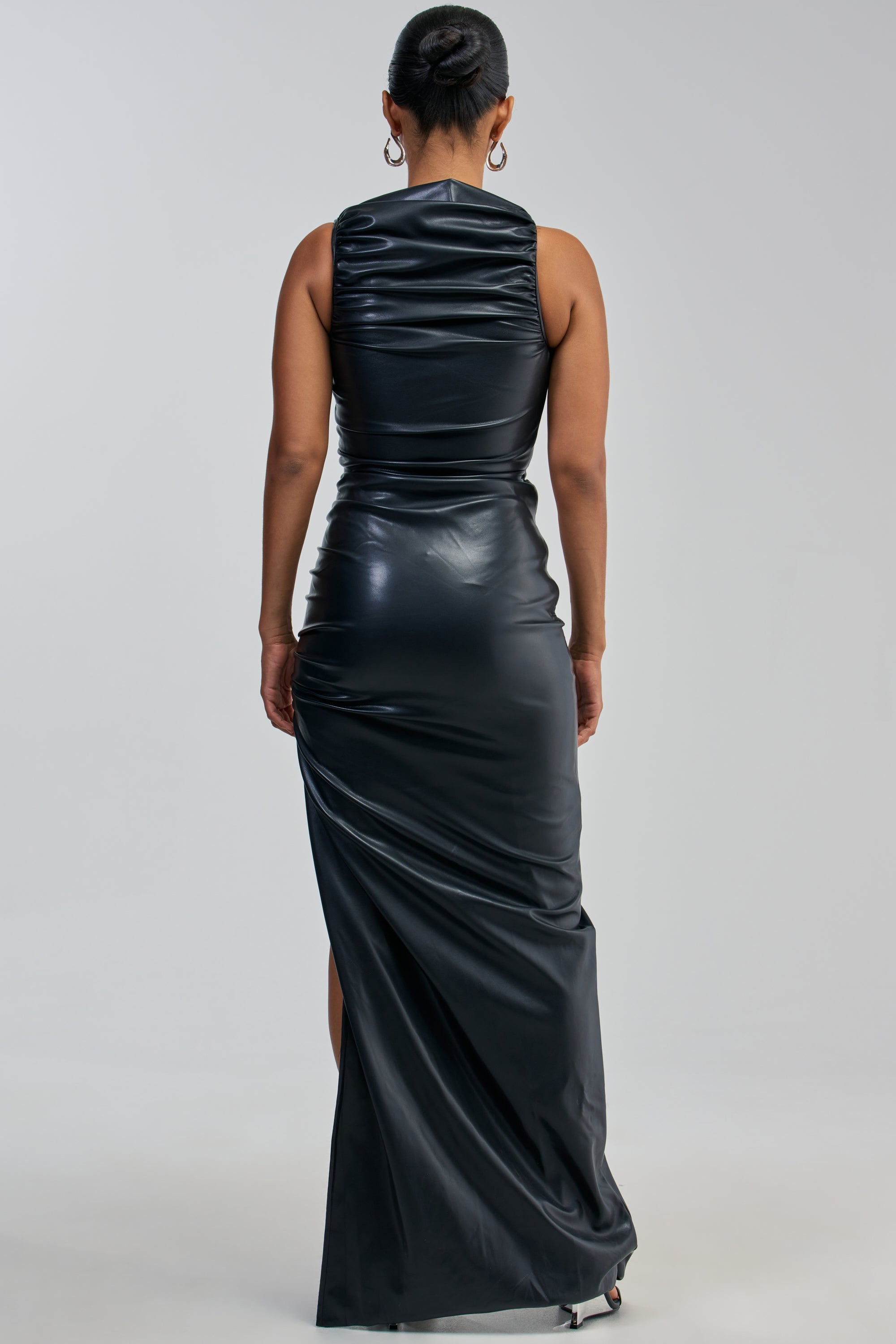 DATE NIGHT NEEDED PU MAXI DRESS IN BLACK