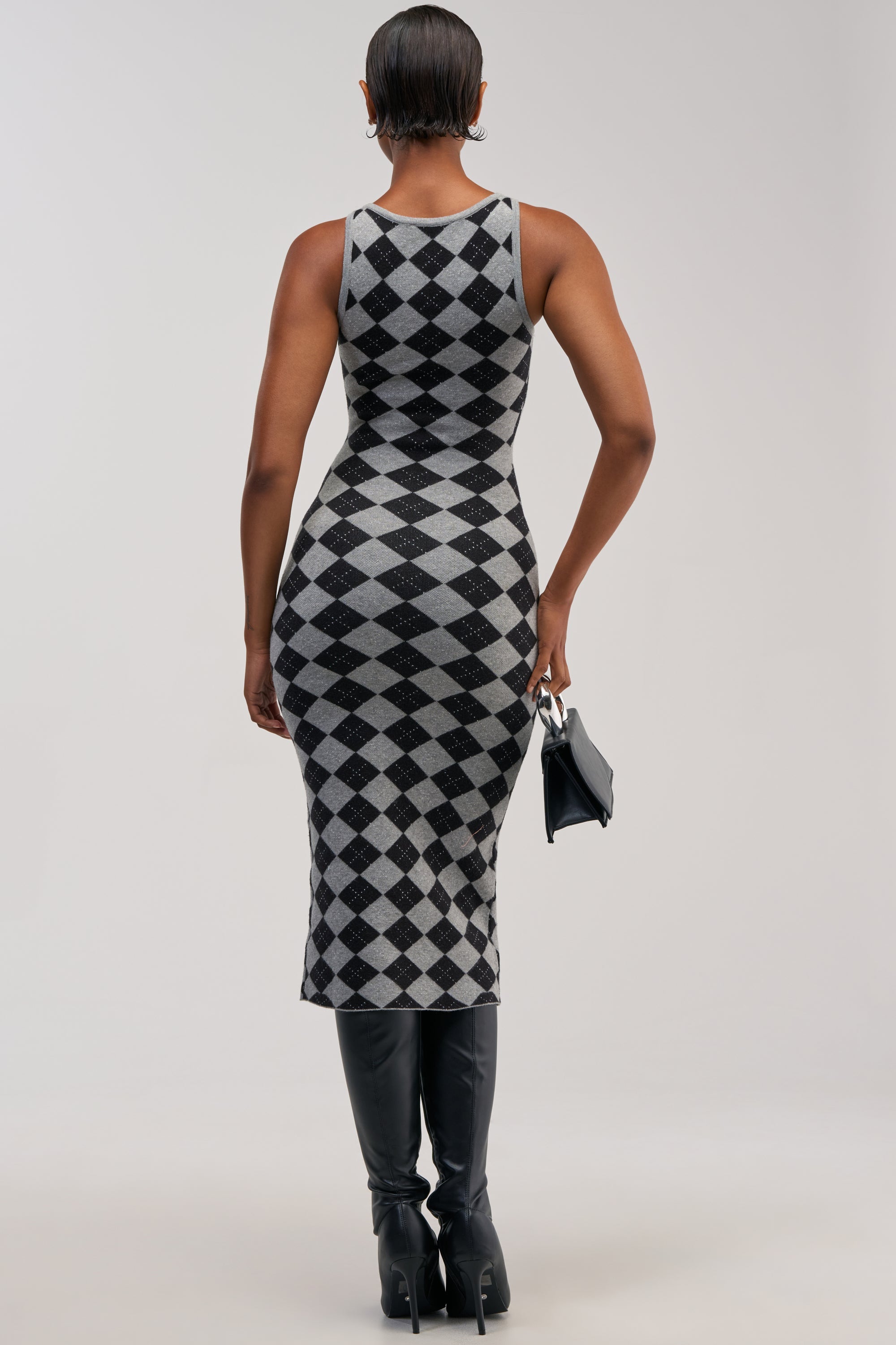 CLASSY BITCH KNIT ARGYLE SWEATER DRESS