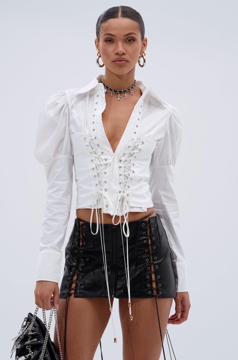DAKOTA LACE UP BUTTON DOWN BLOUSE