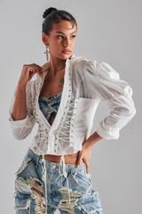 DAKOTA LACE UP BUTTON DOWN BLOUSE