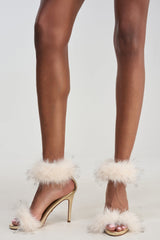 AZALEA WANG AVELINA GOLD AND WHITE FUR STILETTO SANDAL