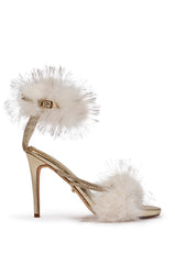 AZALEA WANG AVELINA GOLD AND WHITE FUR STILETTO SANDAL