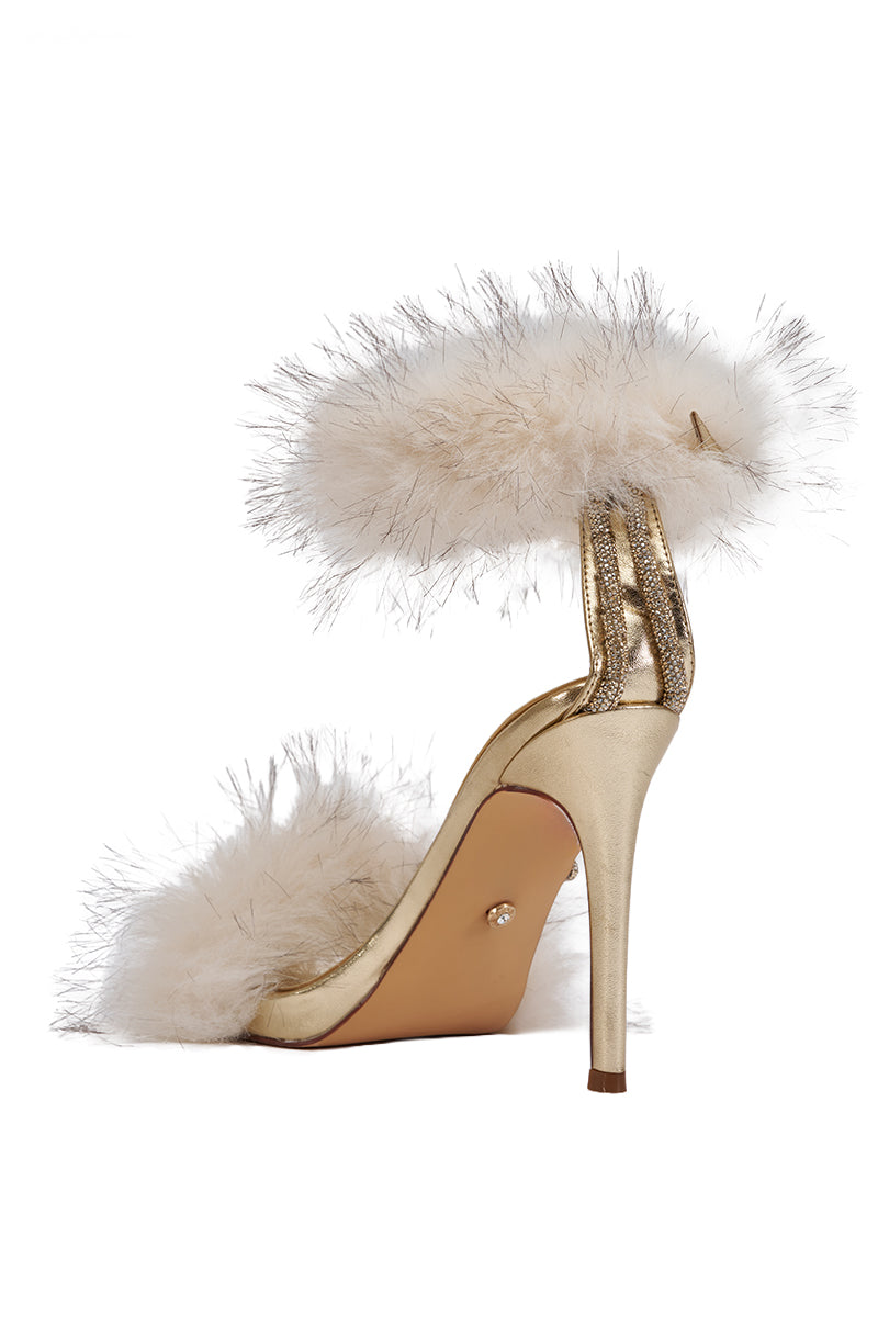 AZALEA WANG AVELINA GOLD AND WHITE FUR STILETTO SANDAL