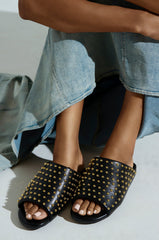 AKIRA  BAGGER STUDDED SLIP ON SANDAL IN BLACK