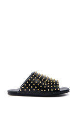 AKIRA  BAGGER STUDDED SLIP ON SANDAL IN BLACK