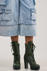 AZALEA WANG BARREL GREEN PU LUG SOLE BOOTIE