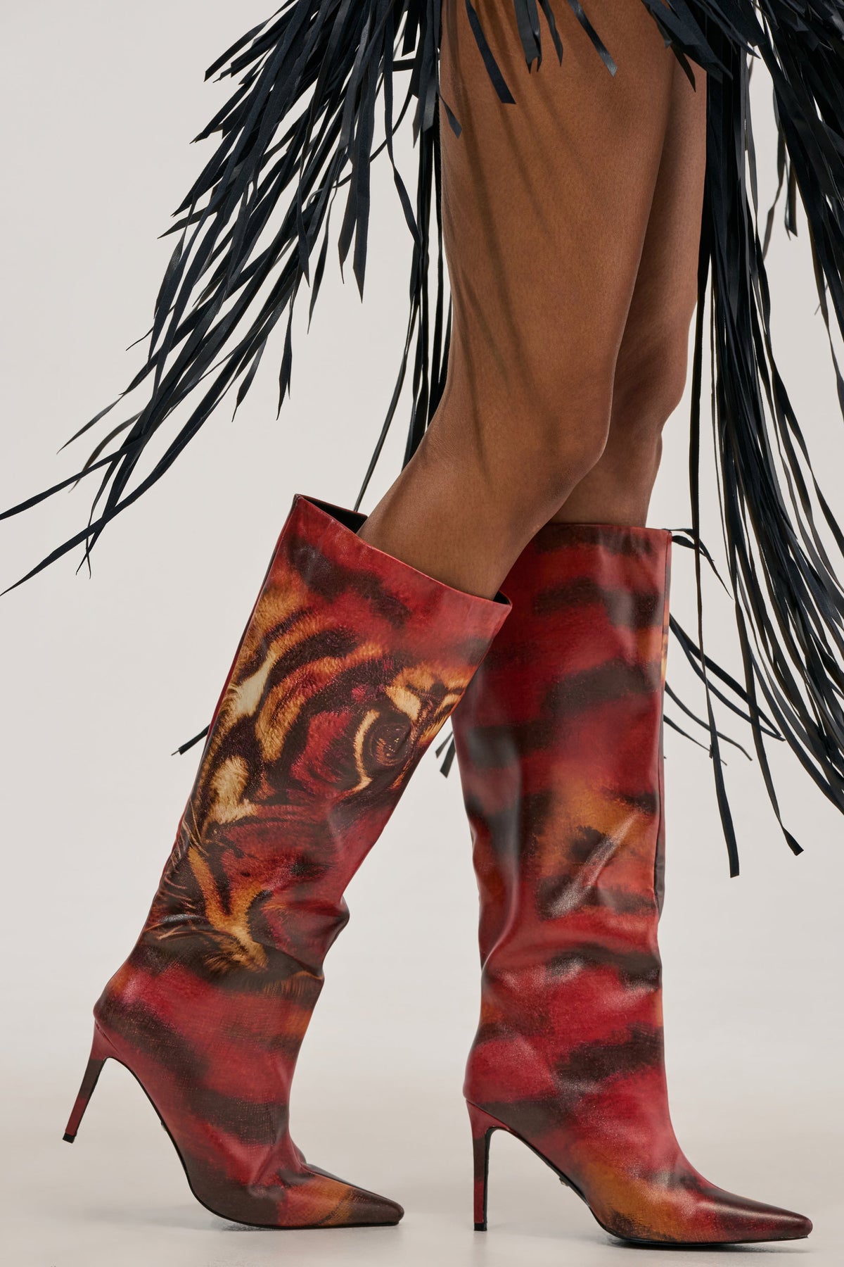 AKIRA GOLD CAELIX TIGER PRINTED STILETTO BOOT