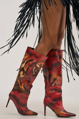 AKIRA GOLD CAELIX TIGER PRINTED STILETTO BOOT