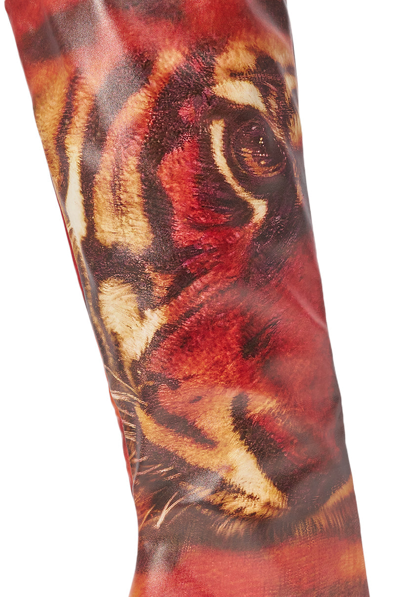 AKIRA GOLD CAELIX TIGER PRINTED STILETTO BOOT