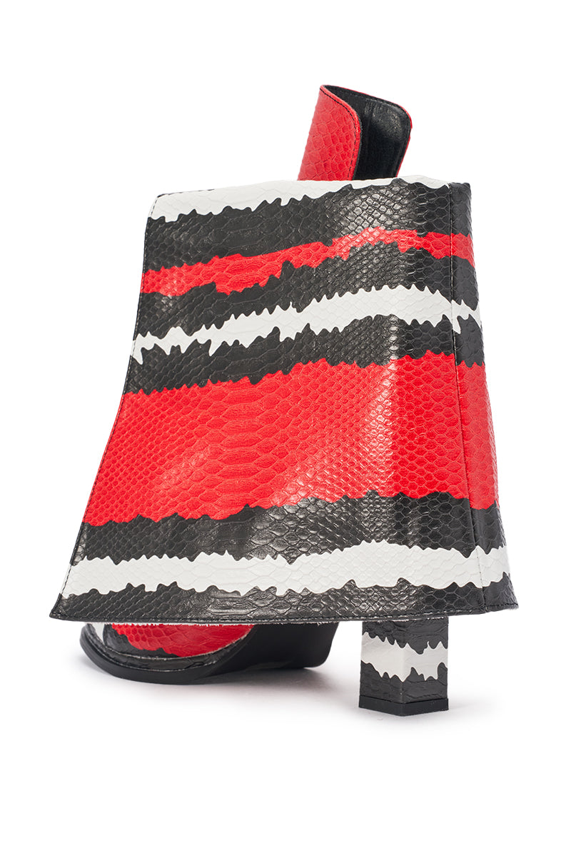AZALEA WANG CAELUM RED SNAKE OPEN TOE BLOCK BOOTIE