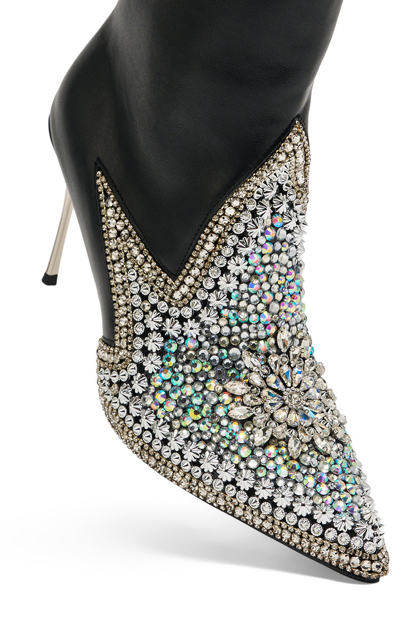 AZALEA WANG CLINEQ EMBELLISHED RHINESTONE STILETTO BOOTIE