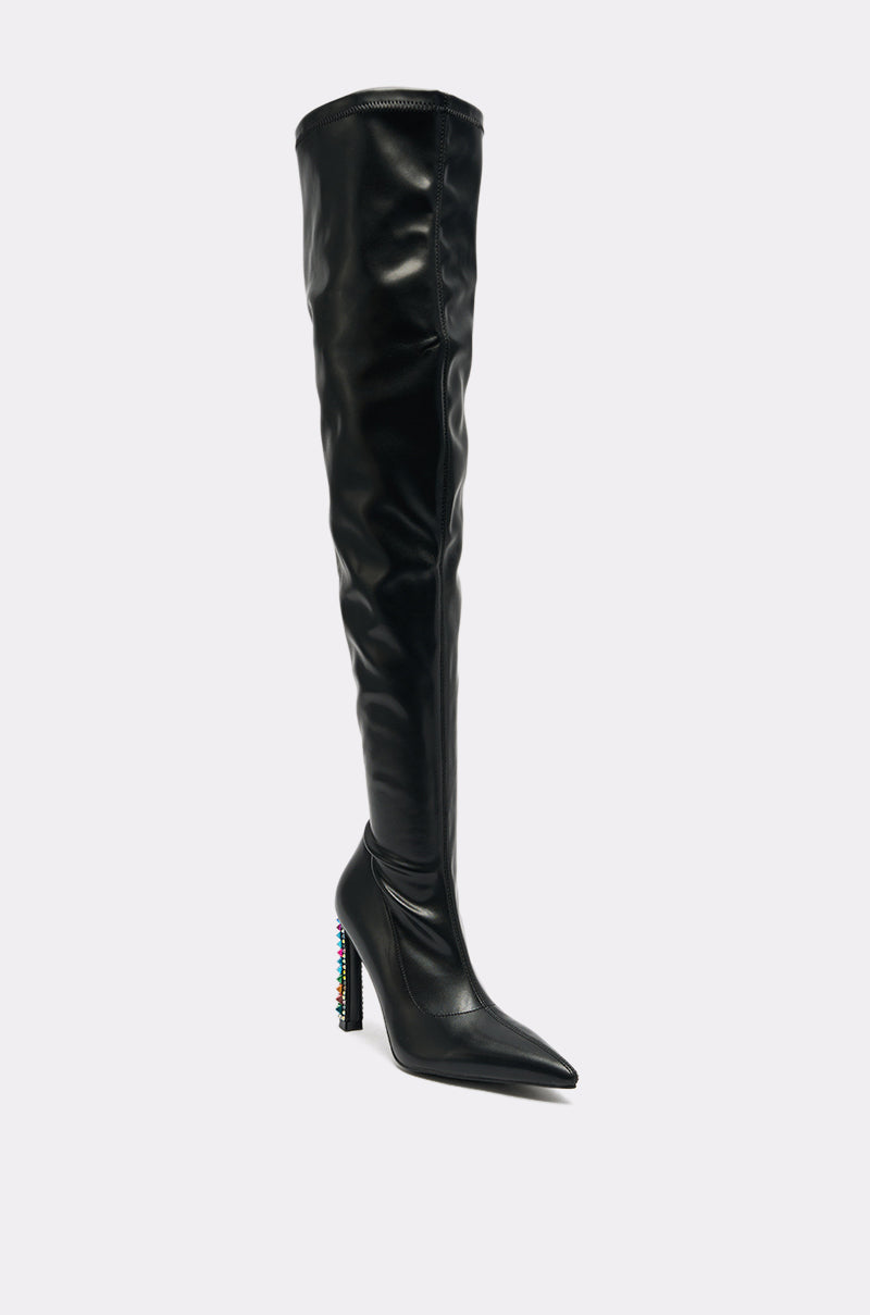 AZALEA WANG COSMIC BLING BLACK BOOT WITH EMBELLISHED HEEL