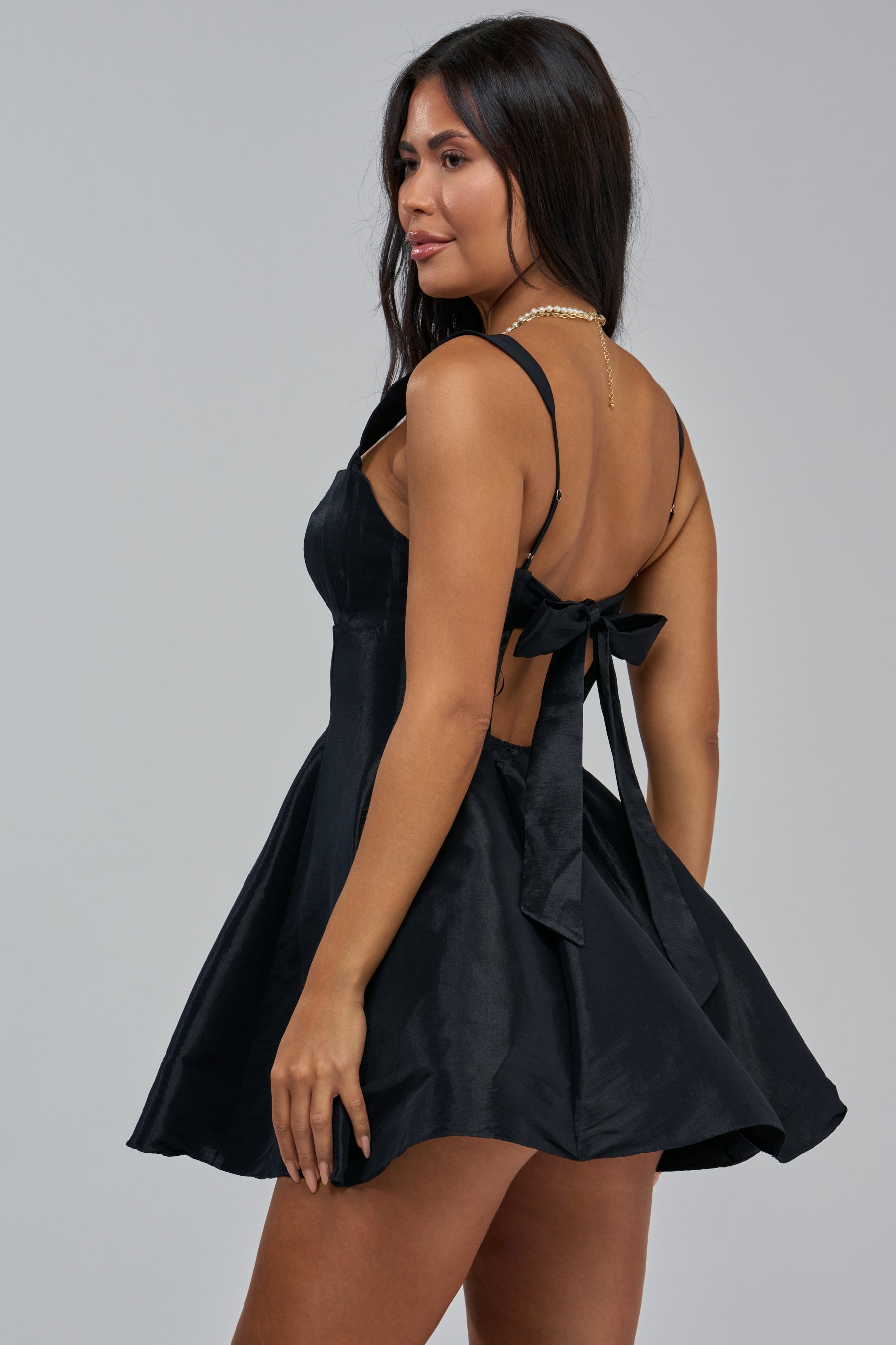 BEST TIME OF THE YEAR SATIN MINI DRESS IN BLACK