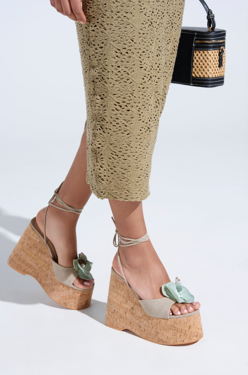 AZALEA WANG DALEYZA GREEN FLORAL WEDGE SANDAL