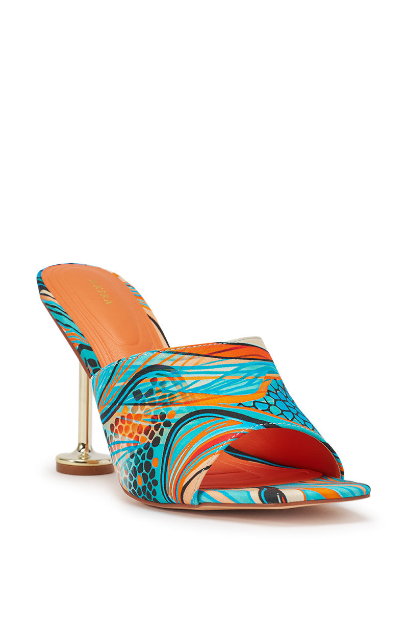AKIRA DOMNINA BLUE MULTI STILETTO PRINT SANDAL