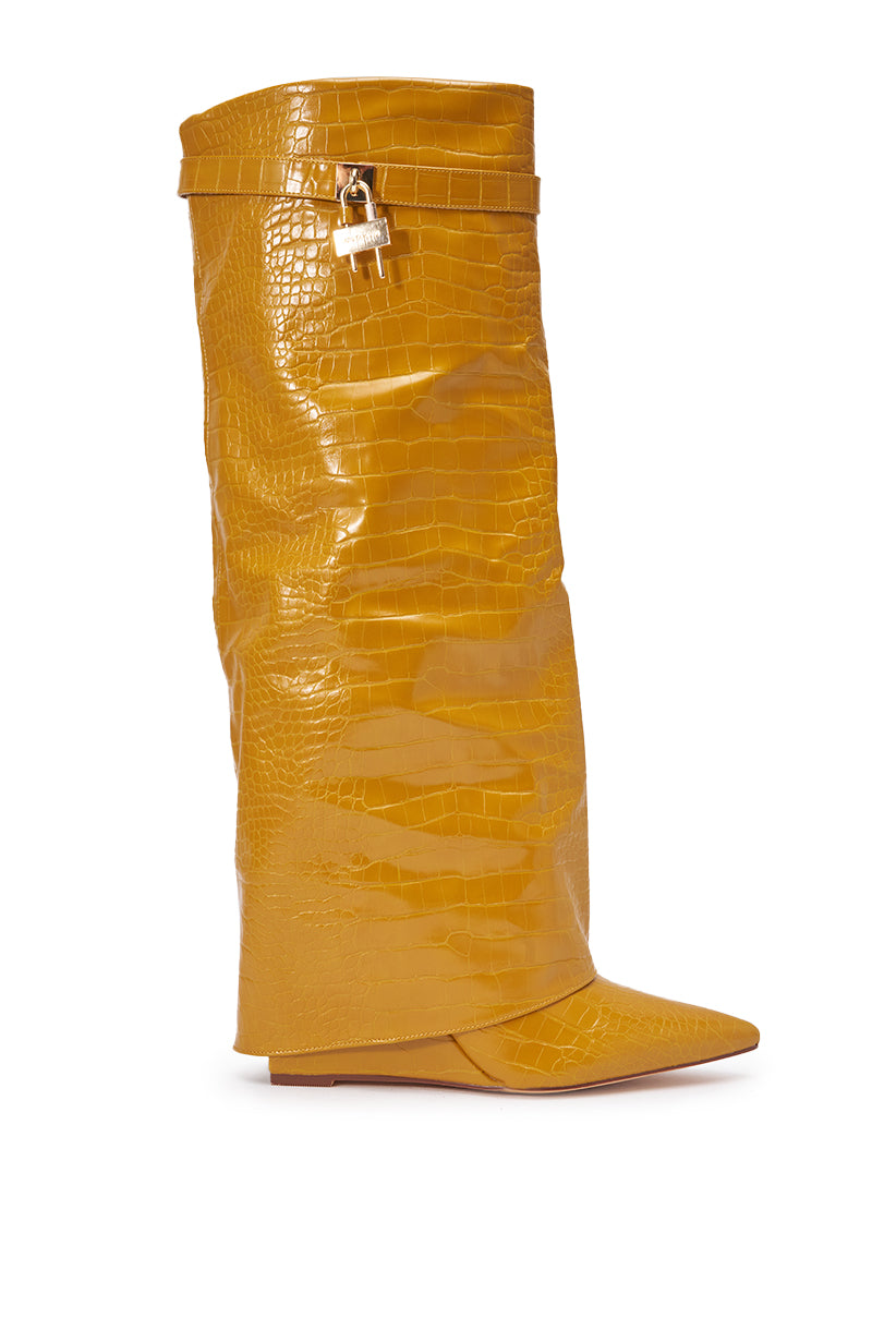 AZALEA WANG ENZO MUSTARD CROC SHARK BOOT