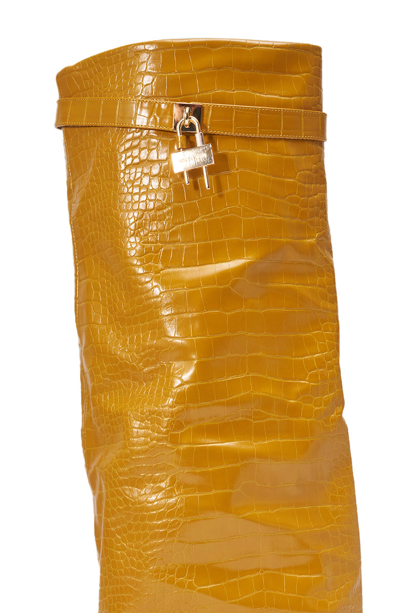 AZALEA WANG ENZO MUSTARD CROC SHARK BOOT