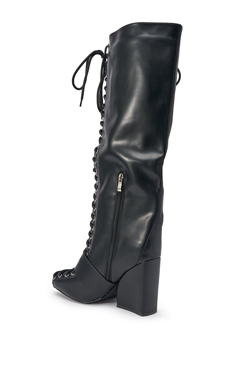 AZALEA WANG FLICKER BLACK BLOCK LACE UP BOOT