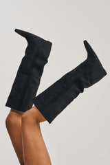 AZALEA WANG FRANCES BLACK FAUX SUEDE HIDDEN WEDGE BOOT