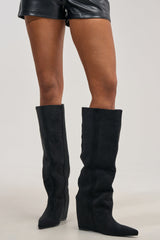 AZALEA WANG FRANCES BLACK FAUX SUEDE HIDDEN WEDGE BOOT