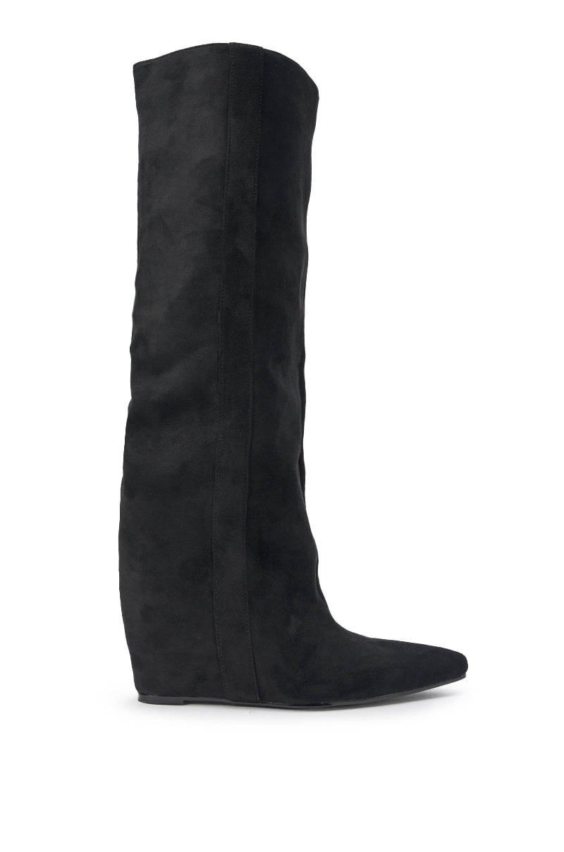 AZALEA WANG FRANCES BLACK FAUX SUEDE HIDDEN WEDGE BOOT