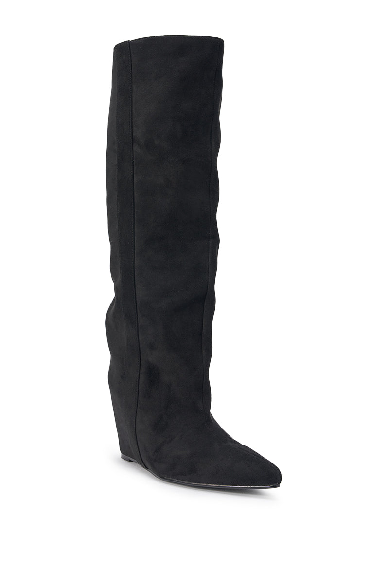AZALEA WANG FRANCES BLACK FAUX SUEDE HIDDEN WEDGE BOOT