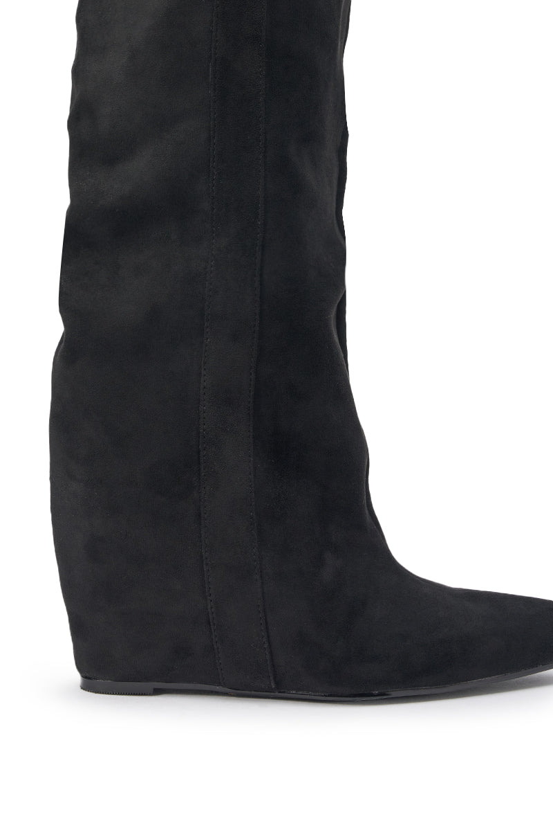 AZALEA WANG FRANCES BLACK FAUX SUEDE HIDDEN WEDGE BOOT