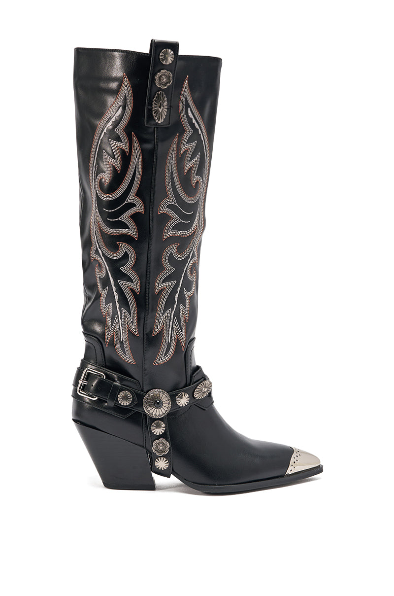 AZALEA WANG GERVASE BLACK PU SILVER HARDWARE WESTERN BOOT
