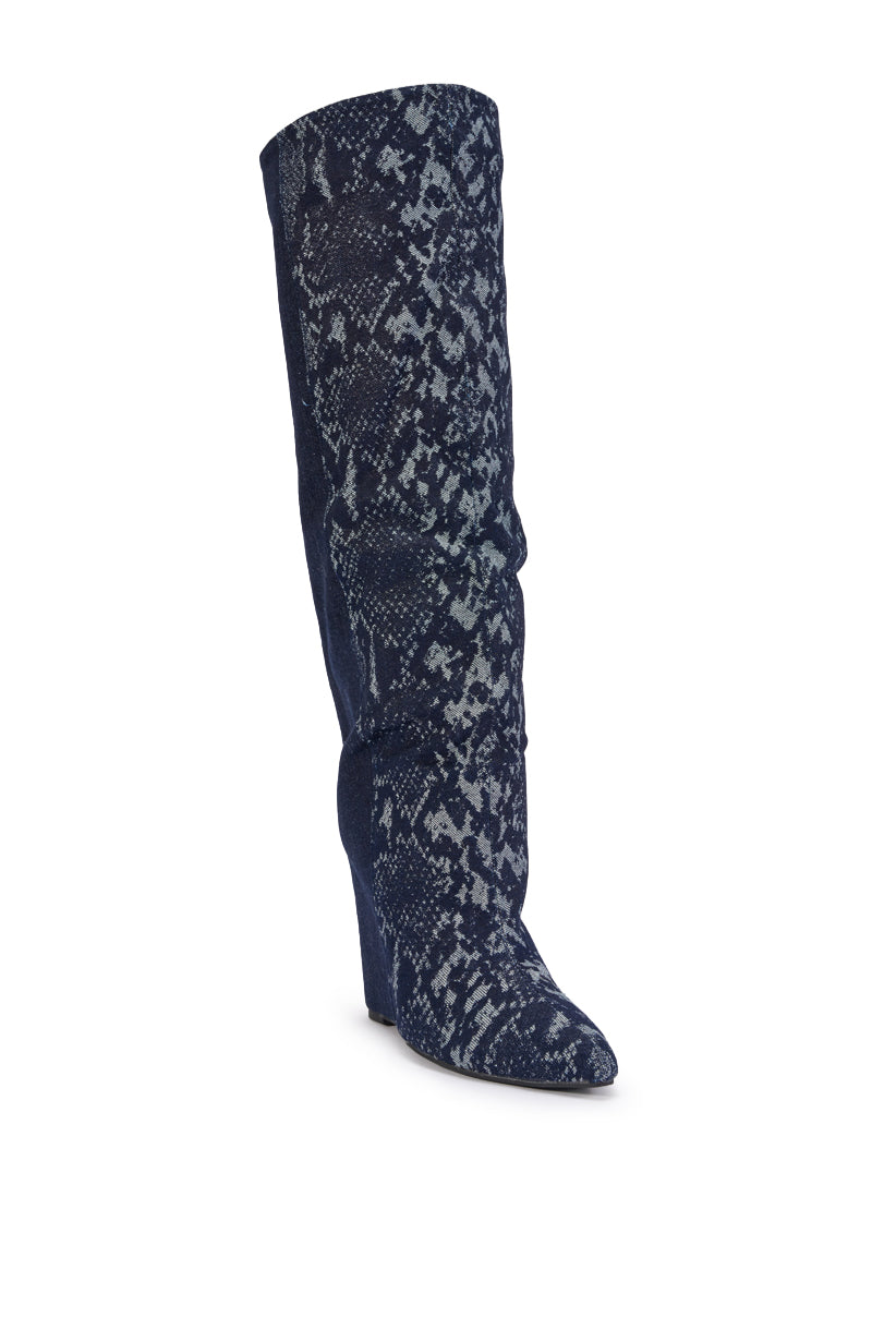 AZALEA WANG GIANNA DENIM WEDGE COLOR BLOCKED BOOT